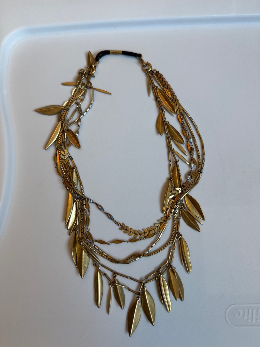 Stella & Dot Gold Layered Leaf Charm Necklace